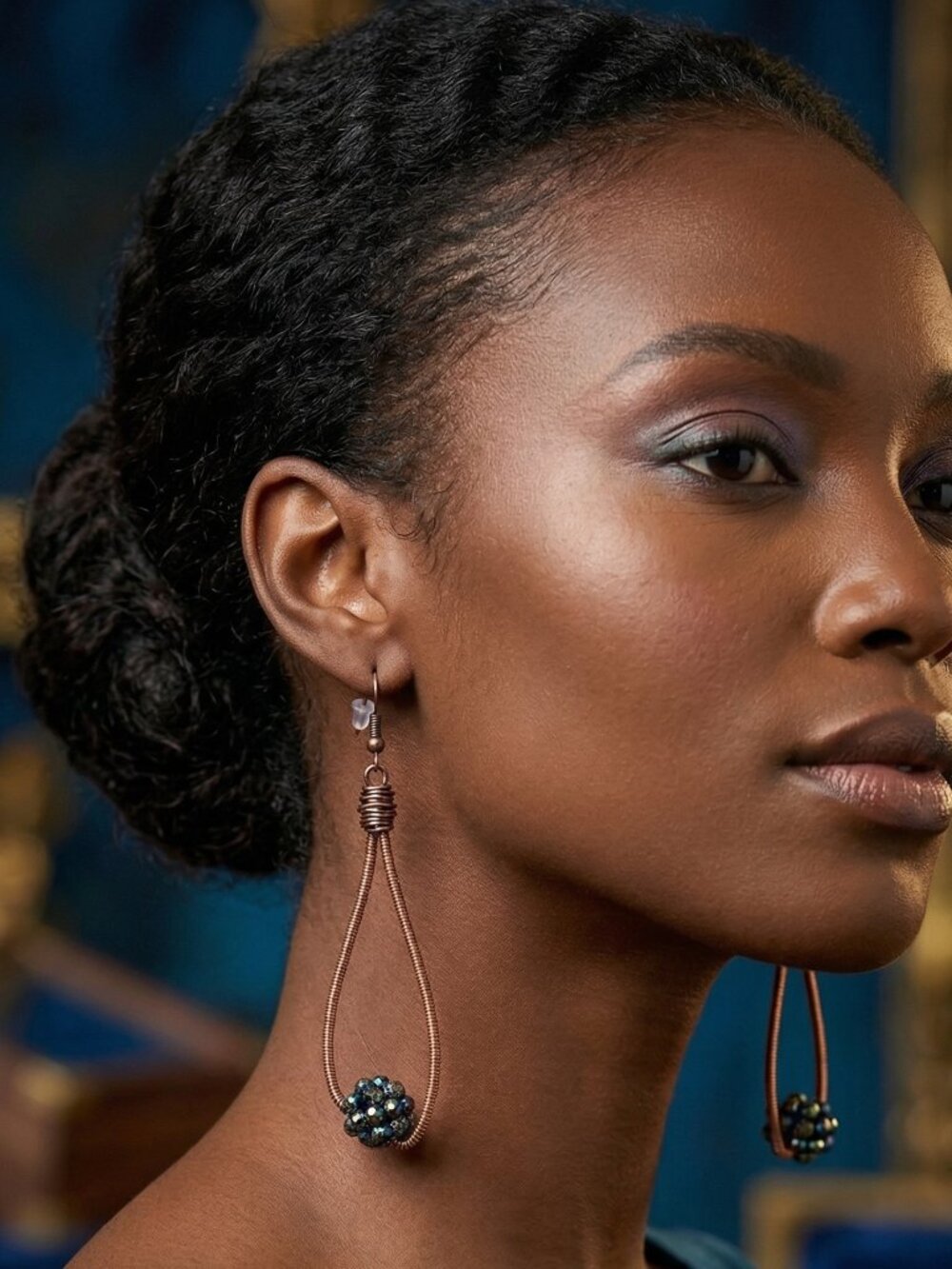 Handcrafted Iridescent Copper Teardrop Earrings - Picture 3 of 5